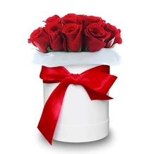 Love white box red roses